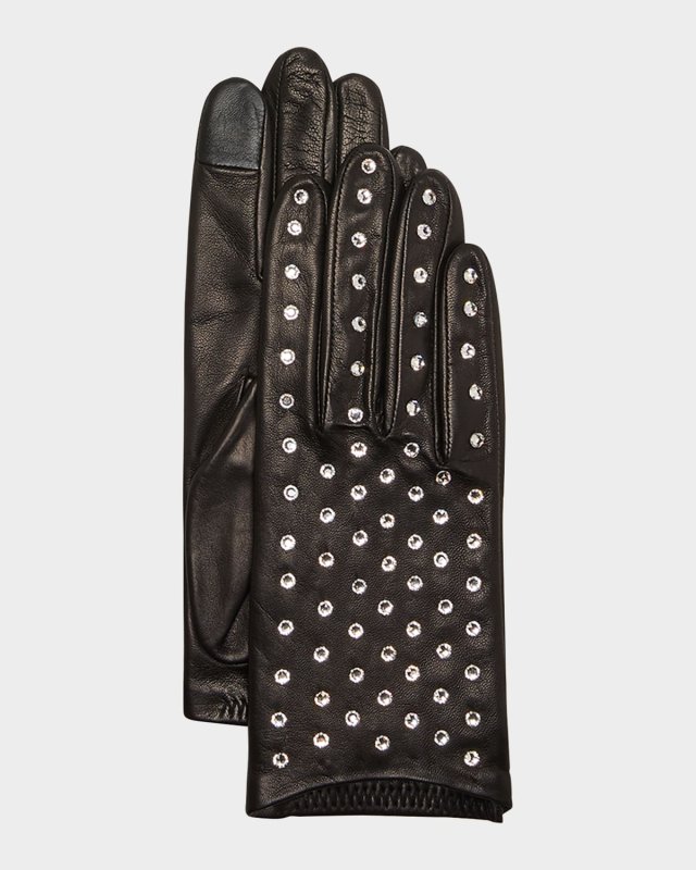 Bejeweled Leather Gloves